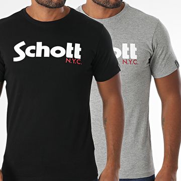 Schott NYC - Set di 2 magliette con logo nero grigio Heather
