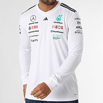 Adidas Sportswear - Mercedes AMG JX5801 Maglietta a maniche lunghe bianca con strisce