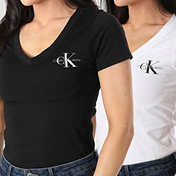 Calvin Klein - Set di 2 camicie da donna con scollo a V 3447 nero bianco