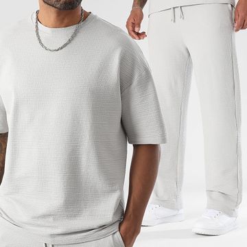 LBO - Set di pantaloni a gamba larga testurizzati 3771 Grigio chiaro