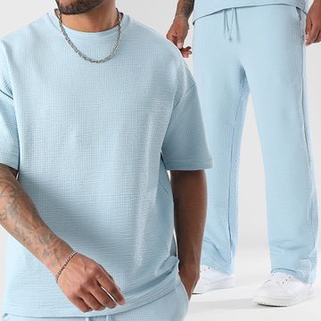 LBO - 3772 Set di pantaloni a gamba larga testurizzati blu chiaro