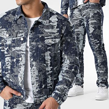 John H - Set di jeans e giacca blu grezzi