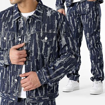 John H - Set di jeans e giacca blu grezzi