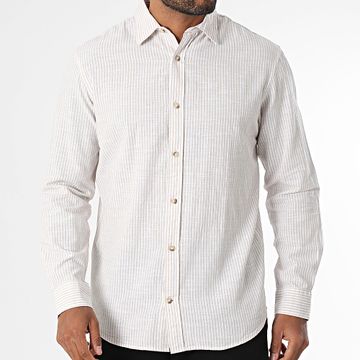 Jack And Jones - Camicia estiva a maniche lunghe a righe bianche e beige