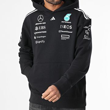 Adidas Sportswear - Mercedes AMG JW5385 Felpa con cappuccio a righe bianche e nere