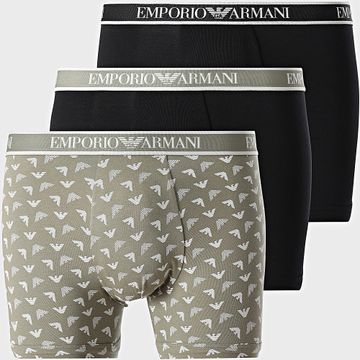 Emporio Armani - Set di 3 boxer EM000371-AF10779 Verde Khaki Nero