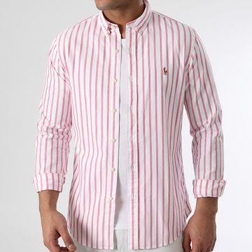 Polo Ralph Lauren - Camicia a maniche lunghe a righe Original Player Bianco Rosa