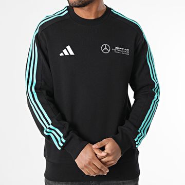 Adidas Sportswear - Mercedes AMG JV5427 Nero Bianco Blu Turchese Stripe Felpa a girocollo