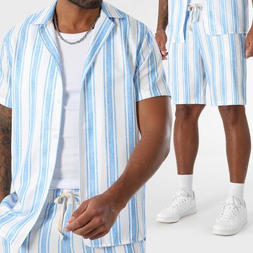 LBO - Camicia a maniche corte e pantaloncini a righe 1903 Set azzurro bianco
