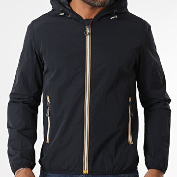Kymaxx - Giacca a vento con cappuccio e zip blu navy