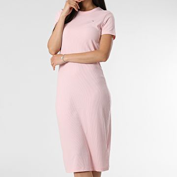 Tommy Jeans - Donna Bodycon Midi Tee Shirt Maxi Dress 9721 Rosa chiaro