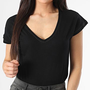 Only - Maglietta donna Winnie Life nera con scollo a V
