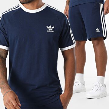 Adidas Originals - Set di maglietta e pantaloncini da jogging a 3 strisce IA4850 IM9424 blu navy bianco