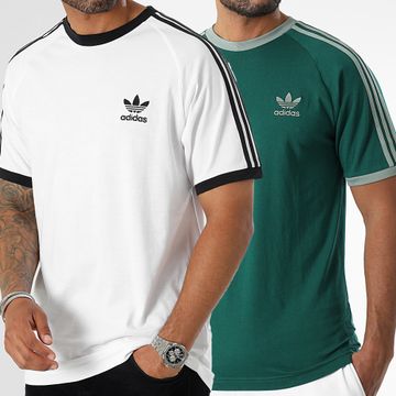 Adidas Originals - Lotto di 2 magliette a 3 strisce IA4846 JN7017 bianco verde scuro