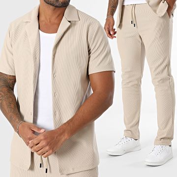 John H - Set camicia e pantaloni a maniche corte 342 Beige