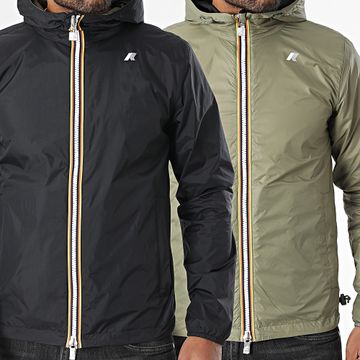 K-Way - Jake Plus 2 Giacca a vento doppiamente reversibile Nero Verde Khaki