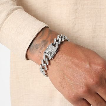 LBO - Bracciale Cuban Mesh Strass 15 mm in argento