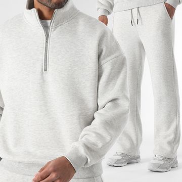 LBO - 3790 Set felpa con colletto a zip e pantaloni da jogging grigio chiaro