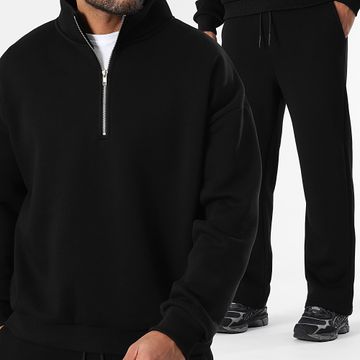 LBO - 3791 Set di pantaloni da jogging e felpa nera con colletto e zip