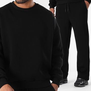 LBO - 3794 Set di pantaloni da jogging e felpa nera con girocollo