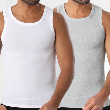LBO - Set di 2 canottiere a costine 1935 Slim White Heather Grey