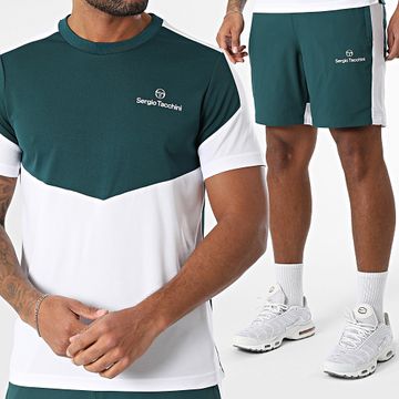 Sergio Tacchini - Giardino 41003 41006 Set maglietta e pantaloncini da jogging verde scuro e bianco