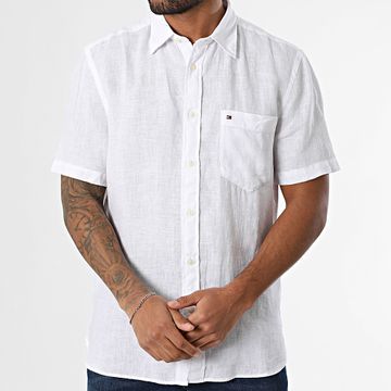 Tommy Hilfiger - Camicia a maniche corte bianca 7540 in lino con tintura a pigmenti