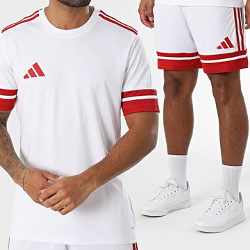 Adidas Sportswear - Maglietta e pantaloncini da jogging con strisce SQUA25 Jersey JG5829 JH3404 Set bianco rosso