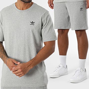 Adidas Originals - Set di maglietta e pantaloncini da jogging Trefoil Essential JC9988 IY8517 Grigio scuro