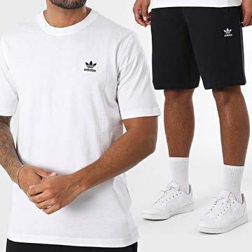Adidas Originals - Set di maglietta e pantaloncini da jogging Trefoil Essential JI8544 IY8520 Bianco Nero