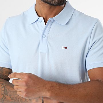 Tommy Jeans - Abbottonatura 0676 Polo manica corta Slim Azzurro