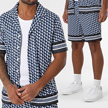 Zayne Paris  - Camicia a maniche corte e pantaloncini da jogging 087 Set nero navy bianco