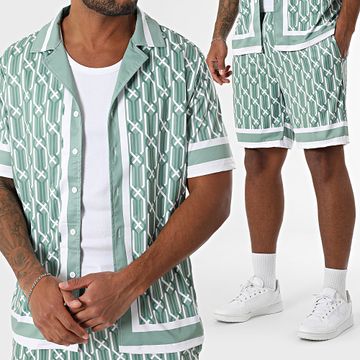 Zayne Paris  - Camicia a maniche corte e pantaloncini da jogging 087 Set verde bianco