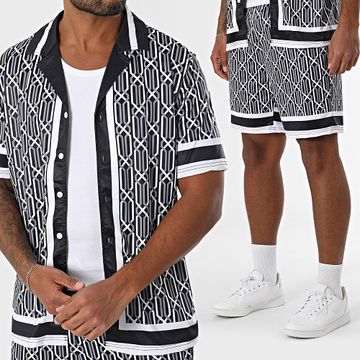 Zayne Paris  - Set camicia a maniche corte e pantaloncini da jogging 087 nero bianco