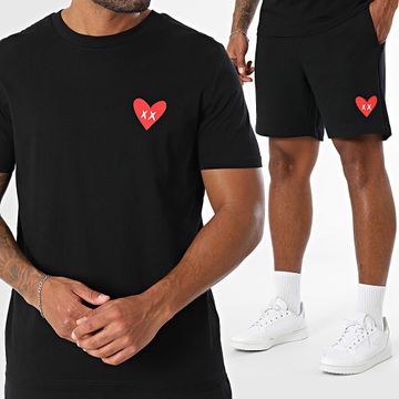 Luxury Lovers - Set di maglietta nera con cuore e pantaloncini da jogging