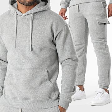 Classic Series - Set di felpa con cappuccio e pantaloni cargo a tinta unita 028 Heather Grey