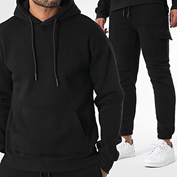 Classic Series - Set di felpa con cappuccio e pantaloni cargo a tinta unita 028 nero