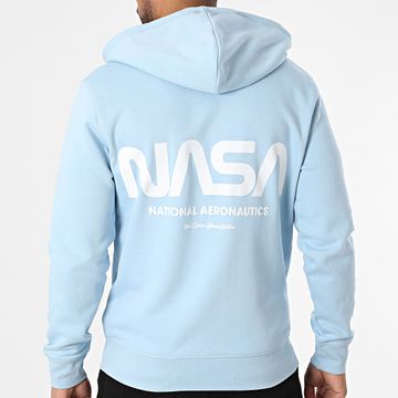 NASA - Felpa futuristica con cappuccio e zip blu cielo bianco