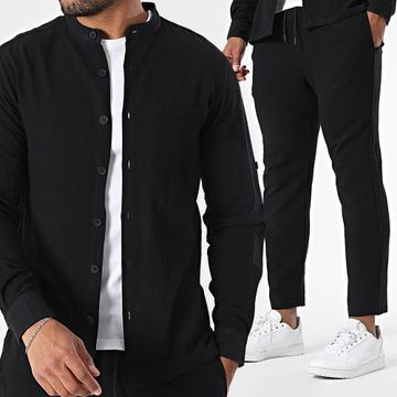 Zayne Paris  - Set camicia a maniche lunghe e pantaloni estivi 139 nero