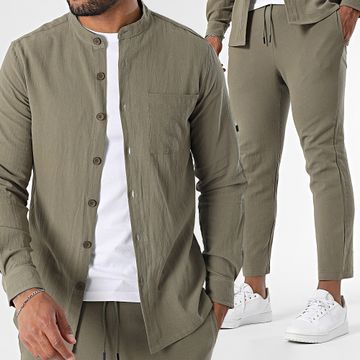 Zayne Paris  - Set camicia a maniche lunghe e pantaloni estivi 139 verde kaki