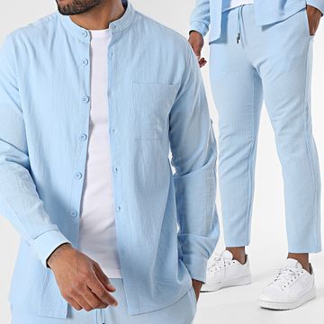 Zayne Paris  - Set camicia a maniche lunghe e pantaloni estivi 139 Azzurro