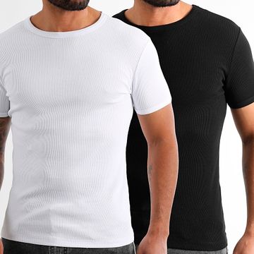 LBO - Set di 2 magliette a coste 3809 Bianco Nero