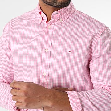 Tommy Hilfiger - Camicia Vichy Flex Popeline Gingham a maniche lunghe 7548 Rosa Bianco
