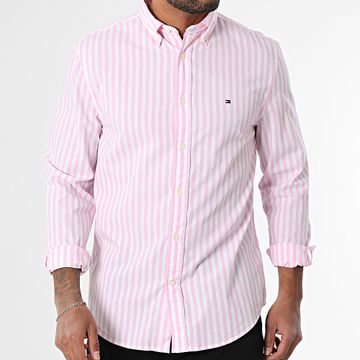 Tommy Hilfiger - Flex Popeline Blod Stripe Camicia a maniche lunghe 9159 Rosa Bianco