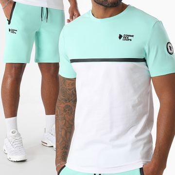 Comme Des Loups - Set di maglietta e pantaloncini da jogging Everest verde e bianco