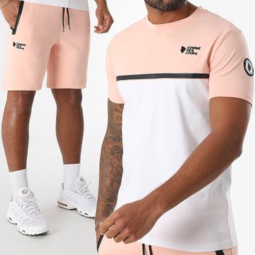 Comme Des Loups - Set di maglietta e pantaloncini da jogging bianchi Everest Salmon