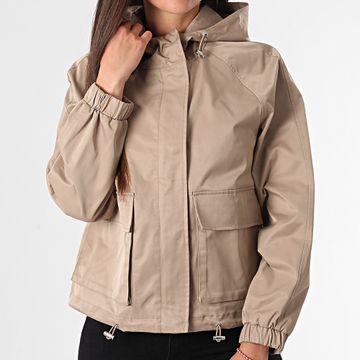Only - Giacca con zip con cappuccio Poppi Beige Donna