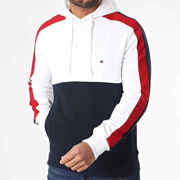 Tommy Hilfiger - Felpa con cappuccio Global Stripe Block 9969 Bianco Navy Red