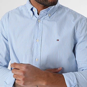 Tommy Hilfiger - Camicia a manica lunga in popeline gingham flex 7548 azzurro bianco