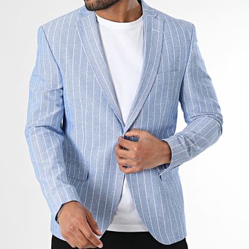Mackten - 110 Strisce Giacca blazer blu chiaro bianco screziato